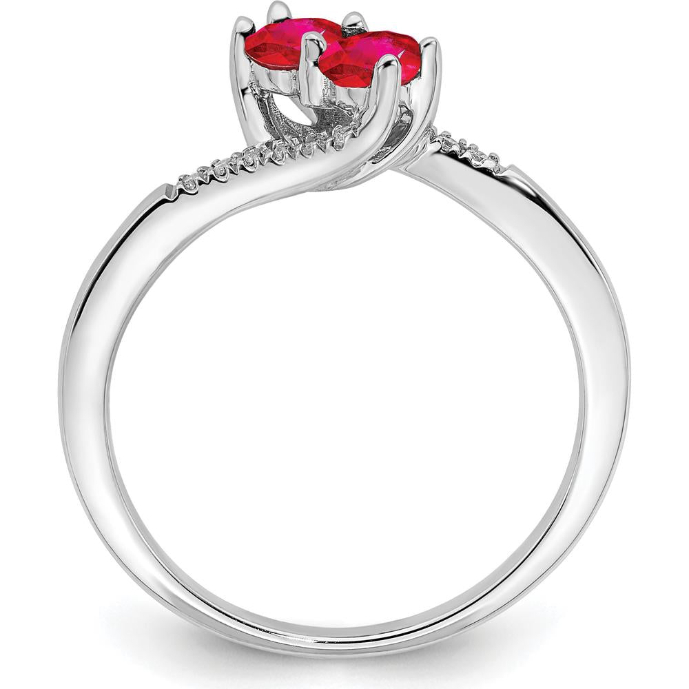 14K White Gold Ruby and Diamond 2-Stone Bypass Ring - 0.17 Carat Total Ruby Weight by 0