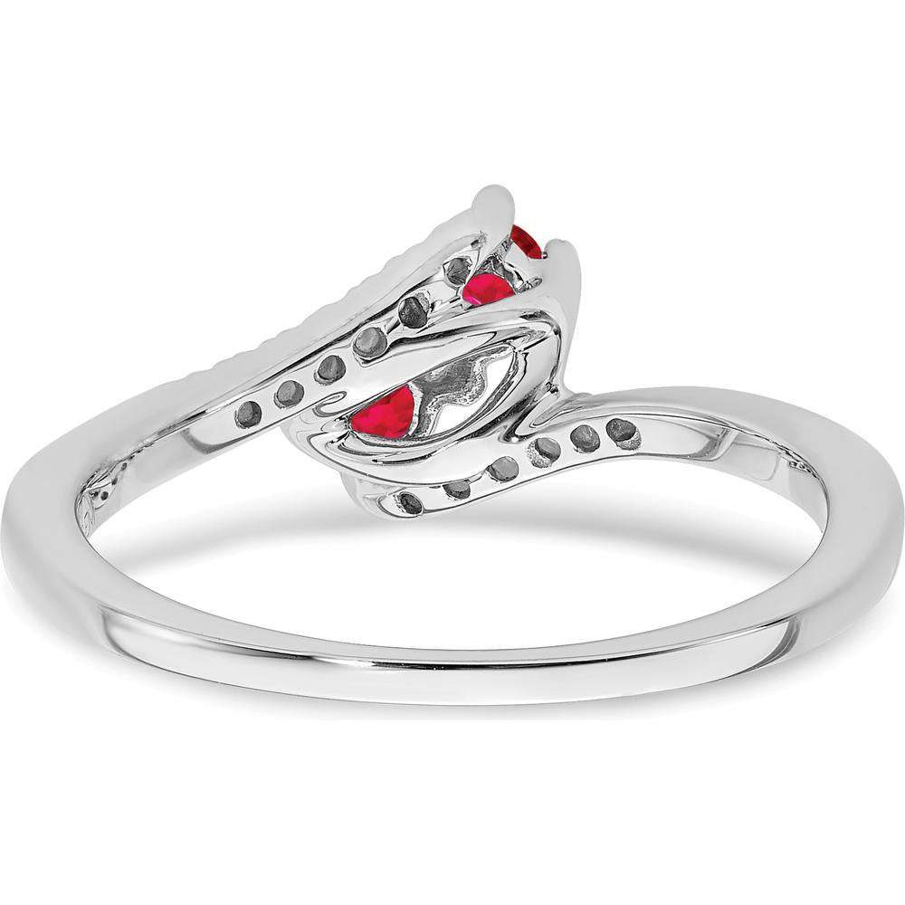 14K White Gold Ruby and Diamond 2-Stone Bypass Ring - 0.17 Carat Total Ruby Weight by 0