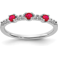 14K White Gold Ruby and Diamond 3-Stone Ring - 0.103 Carat Total Ruby Weight, 0.023 Carat Total Diamond Weight by 0