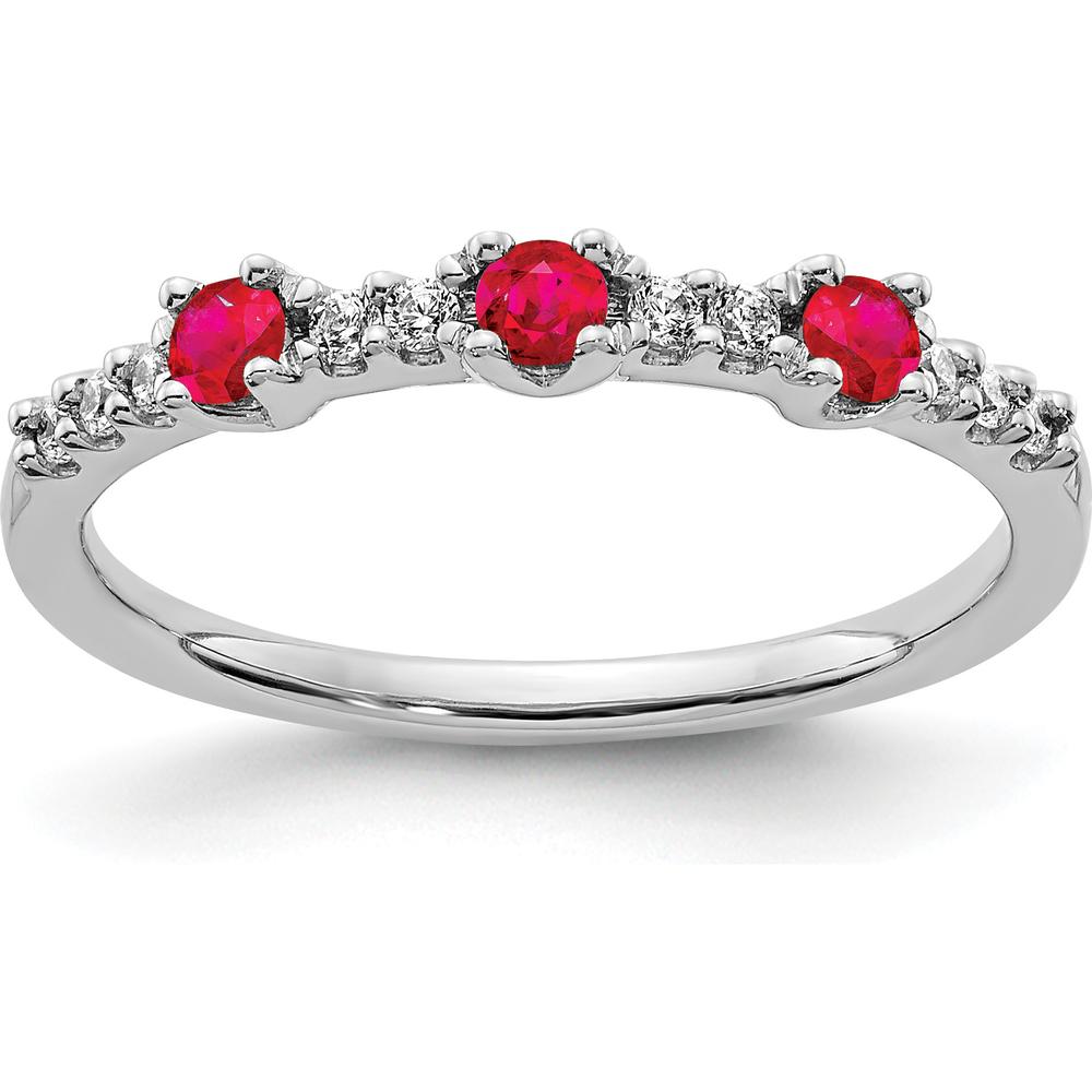 14K White Gold Ruby and Diamond 3-Stone Ring - 0.103 Carat Total Ruby Weight, 0.023 Carat Total Diamond Weight by 0