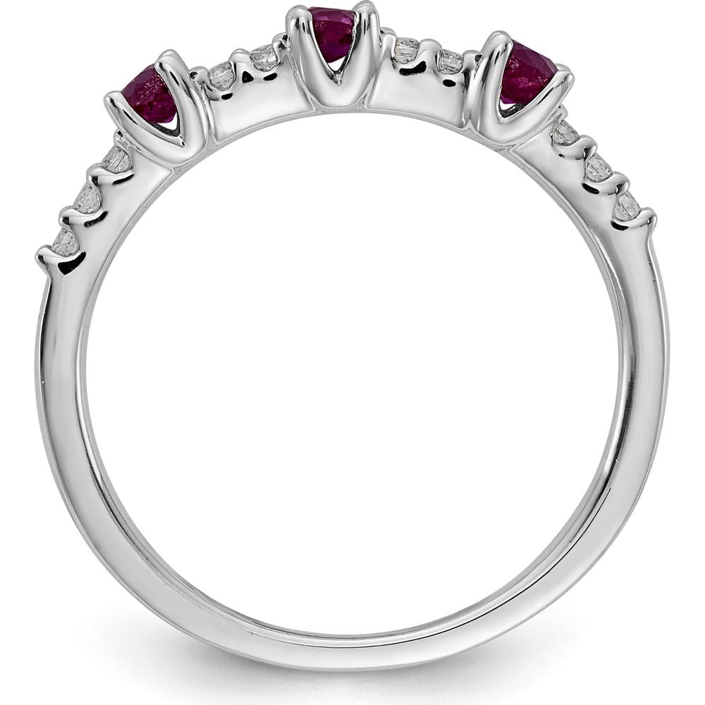 14K White Gold Ruby and Diamond 3-Stone Ring - 0.103 Carat Total Ruby Weight, 0.023 Carat Total Diamond Weight by 0