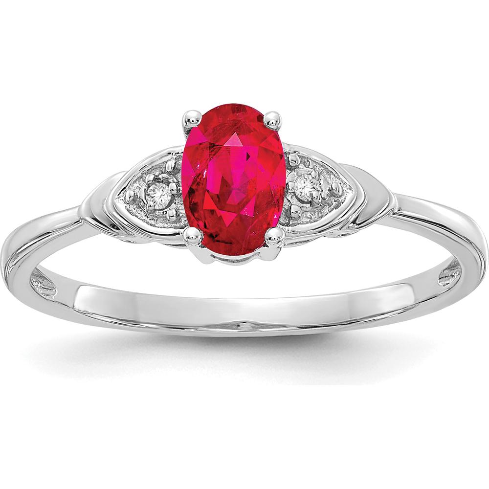 14K White Gold Ruby and Diamond 3-Stone Ring with Oval Ruby - 0.6 Carat Total Ruby Weight by Oro Pregiato