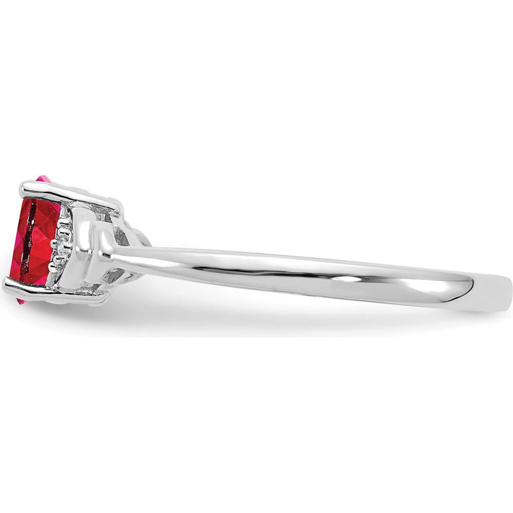 14K White Gold Ruby and Diamond 3-Stone Ring with Oval Ruby - 0.6 Carat Total Ruby Weight by Oro Pregiato