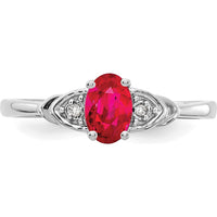 14K White Gold Ruby and Diamond 3-Stone Ring with Oval Ruby - 0.6 Carat Total Ruby Weight by Oro Pregiato