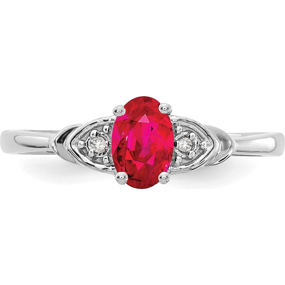14K White Gold Ruby and Diamond 3-Stone Ring with Oval Ruby - 0.6 Carat Total Ruby Weight by Oro Pregiato
