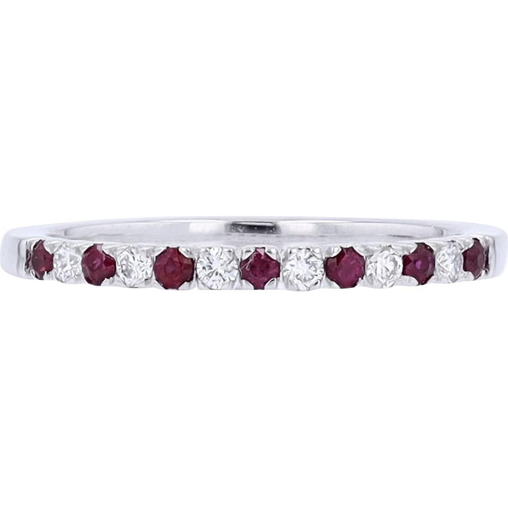 14K White Gold Ruby and Diamond Band - 0.16 Carat Total Ruby Weight, 0.11 Carat Total Diamond Weight