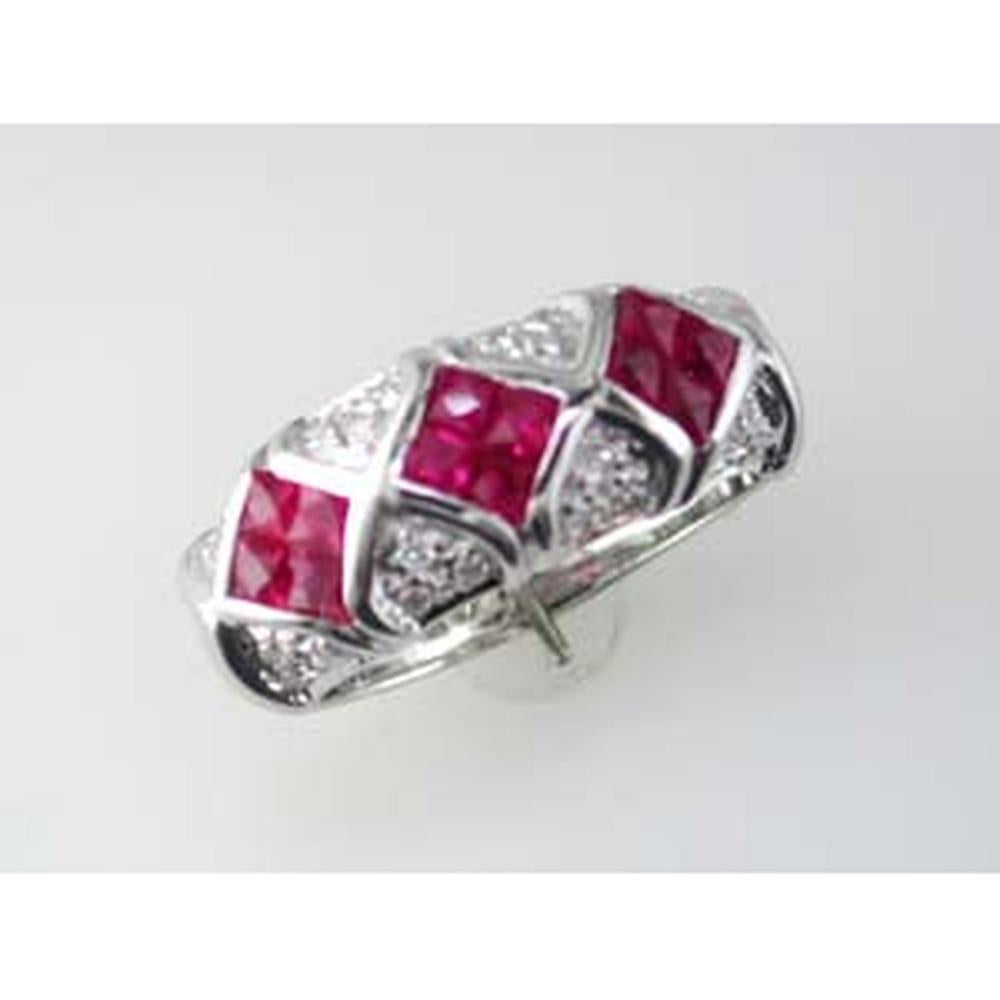 14K White Gold Ruby & Diamond Band Ring with Princess Cut Rubies and Round Diamonds - 2.35 Carats Total Gem Weight
