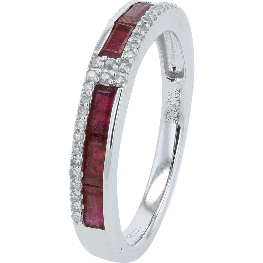 14K White Gold Ruby and Diamond Band with Channel-Set Baguette Rubies - 0.95 Carats Ruby, 0.10 Carats Diamond