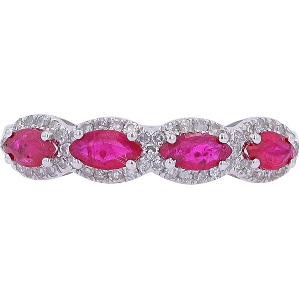 14K White Gold Ruby & Diamond Band with Marquise - Shaped Rubies and 0.25 Carat Total Diamond Weight