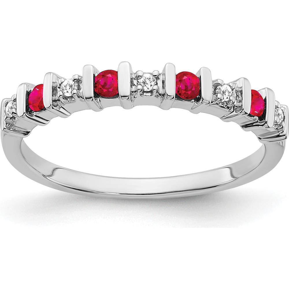 14K White Gold Ruby and Diamond Band with Round Rubies and Diamonds - 0.06 Carat Total Gemstone Weight by 0