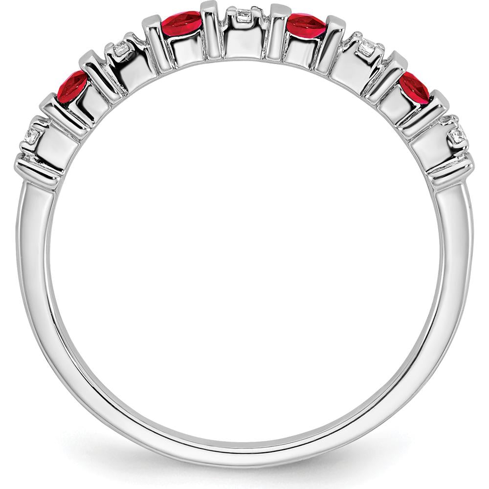 14K White Gold Ruby and Diamond Band with Round Rubies and Diamonds - 0.06 Carat Total Gemstone Weight by 0