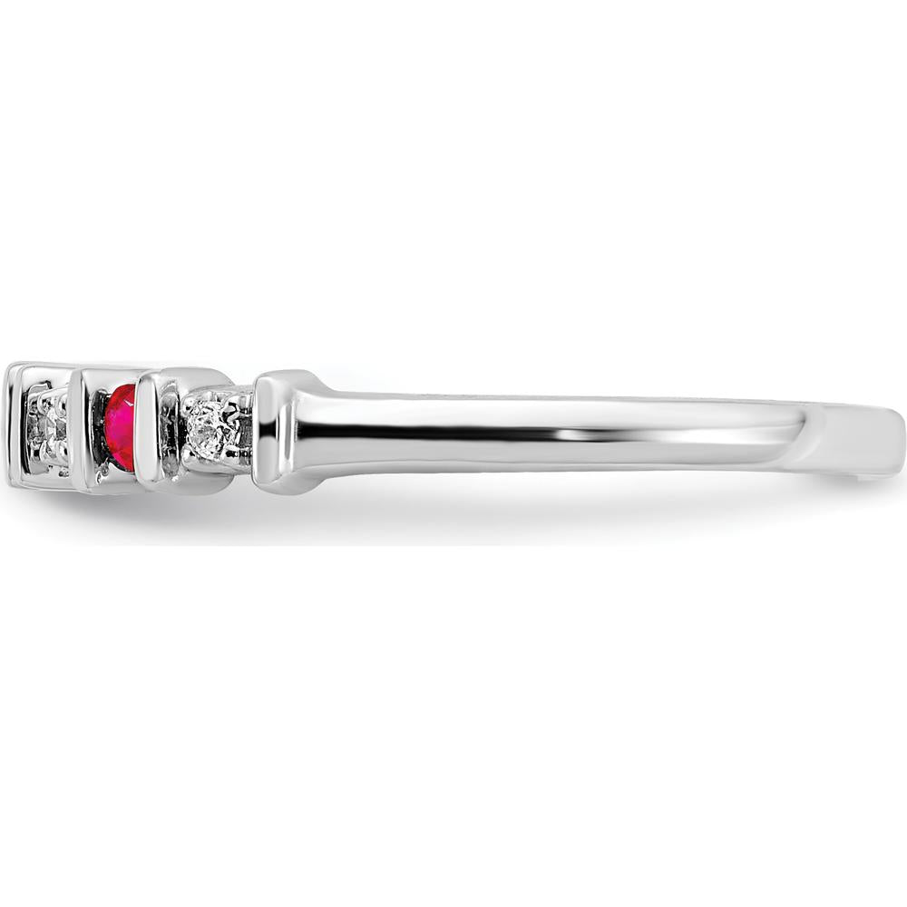 14K White Gold Ruby and Diamond Band with Round Rubies and Diamonds - 0.06 Carat Total Gemstone Weight by 0