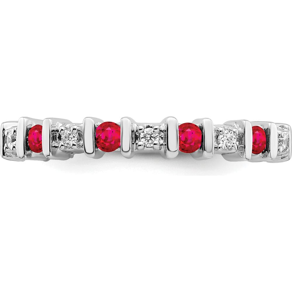 14K White Gold Ruby and Diamond Band with Round Rubies and Diamonds - 0.06 Carat Total Gemstone Weight by 0