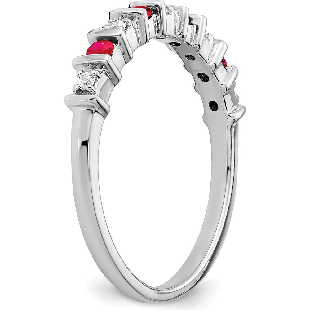 14K White Gold Ruby and Diamond Band with Round Rubies and Diamonds - 0.06 Carat Total Gemstone Weight by 0
