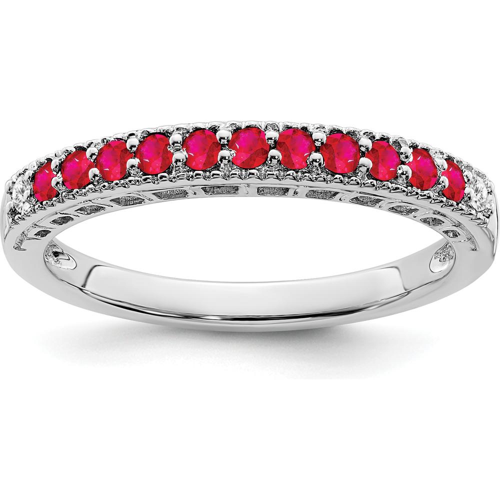 14K White Gold Ruby and Diamond Band with Round Rubies and Diamonds - 0.25 Carat Total Gemstone Weight by 0