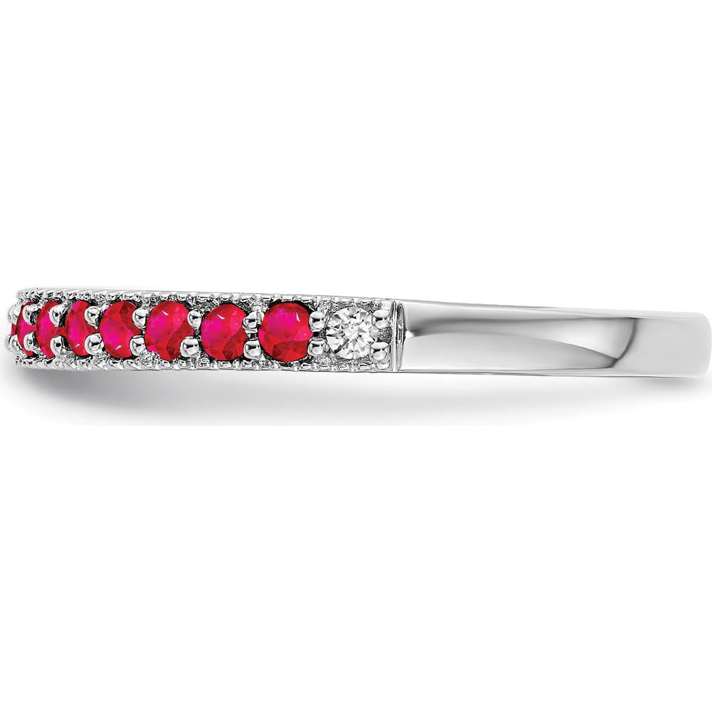 14K White Gold Ruby and Diamond Band with Round Rubies and Diamonds - 0.25 Carat Total Gemstone Weight by 0