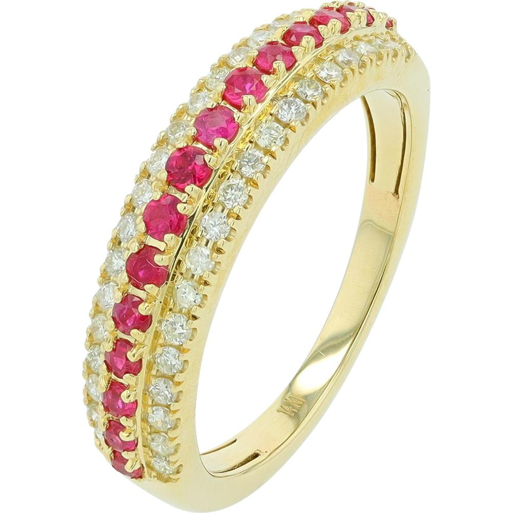 14K White Gold Ruby and Diamond Band with Shared Prong Set Stones - 0.75 Carats Total Ruby Weight, 0.50 Carats Total Diamond Weight