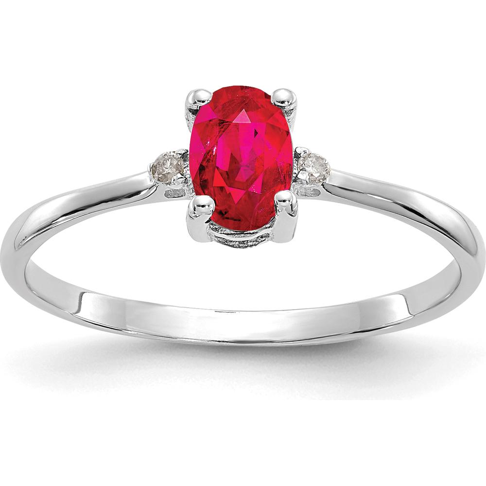 14K White Gold Ruby & Diamond Birthstone Ring - 0.63 Carat Ruby, 0.016 Carat Total Diamond Weight by Oro Pregiato