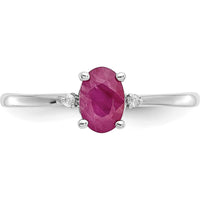14K White Gold Ruby & Diamond Birthstone Ring - 0.63 Carat Ruby, 0.016 Carat Total Diamond Weight by Oro Pregiato