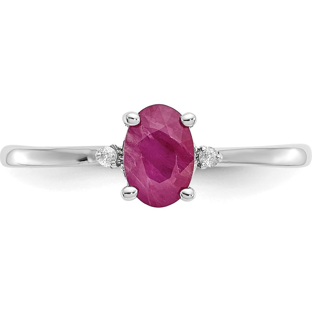 14K White Gold Ruby & Diamond Birthstone Ring - 0.63 Carat Ruby, 0.016 Carat Total Diamond Weight by Oro Pregiato