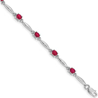 14K White Gold Ruby and Diamond Bracelet with Oval Rubies and Round Diamonds - 0.22 Carats Ruby Total Weight, 0.01 Carats Diamond Total Weight by Monteluci Fine Jewelry