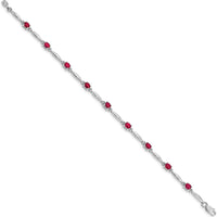 14K White Gold Ruby and Diamond Bracelet with Oval Rubies and Round Diamonds - 0.22 Carats Ruby Total Weight, 0.01 Carats Diamond Total Weight by Monteluci Fine Jewelry