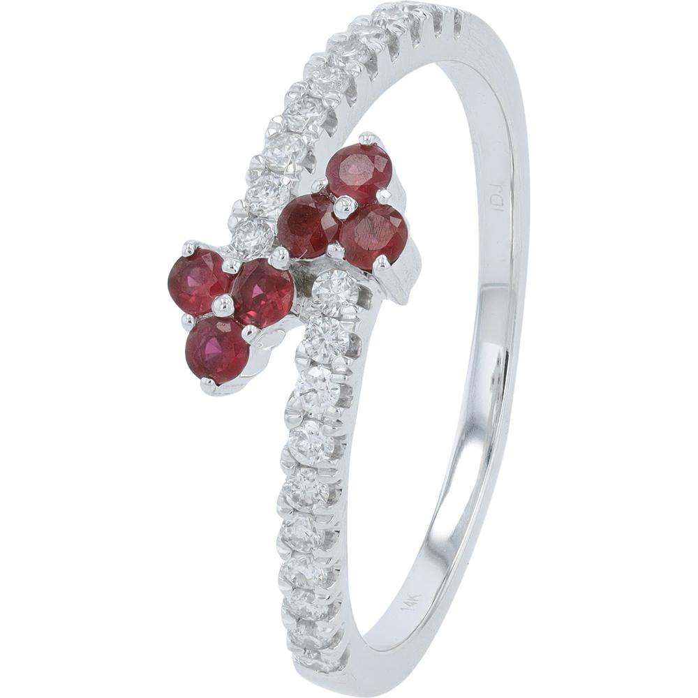 14K White Gold Ruby and Diamond Bypass Ring with 0.45 Carats Ruby and 0.20 Carats Diamond Accent