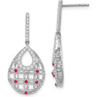 14K White Gold Ruby and Diamond Dangle Earrings - 0.31 Carat Total Gemstone Weight by Monteluci Fine Jewelry