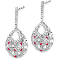 14K White Gold Ruby and Diamond Dangle Earrings - 0.31 Carat Total Gemstone Weight by Monteluci Fine Jewelry