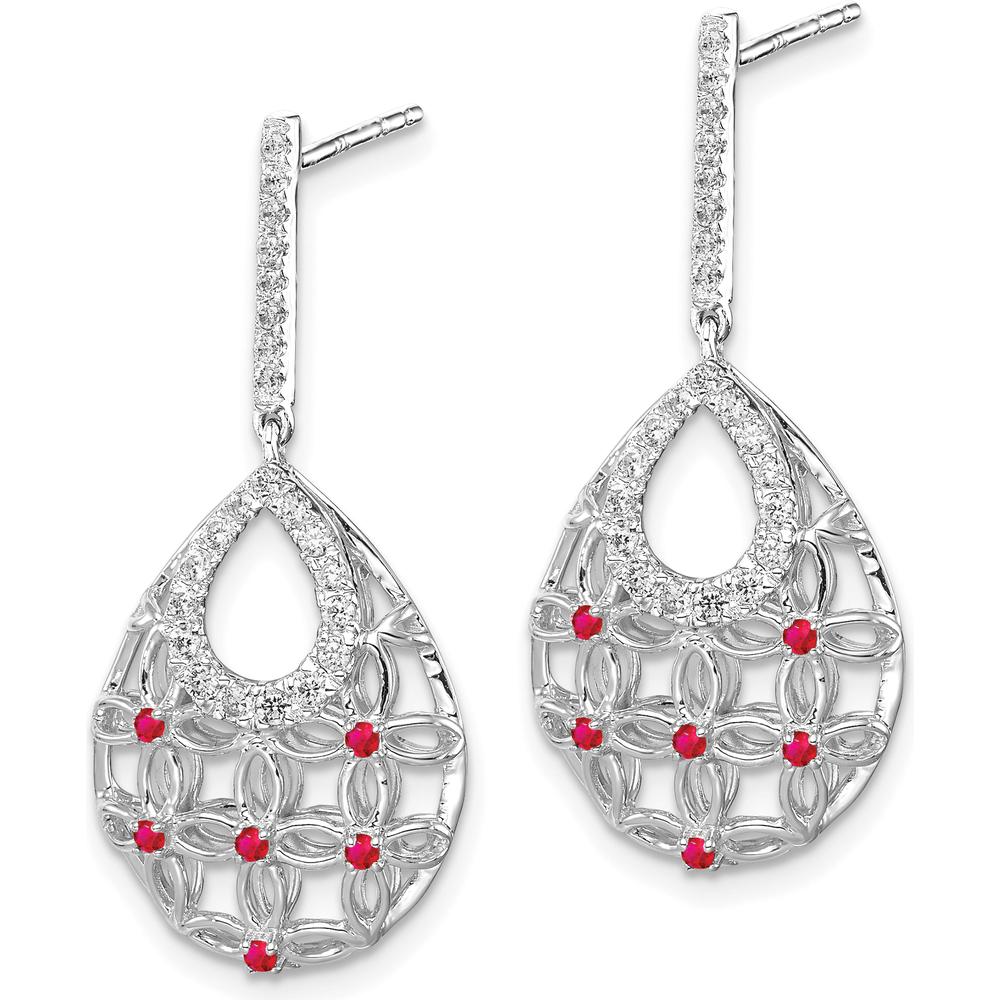 14K White Gold Ruby and Diamond Dangle Earrings - 0.31 Carat Total Gemstone Weight by Monteluci Fine Jewelry