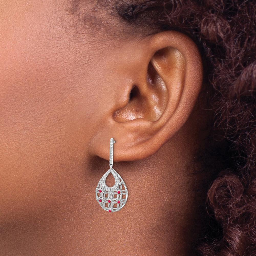 14K White Gold Ruby and Diamond Dangle Earrings - 0.31 Carat Total Gemstone Weight by Monteluci Fine Jewelry