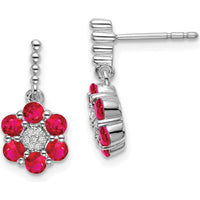 14K White Gold Ruby and Diamond Drop Earrings - 0.09 Carat Ruby, 0.003 Carat Diamond Total Weight by Monteluci Fine Jewelry