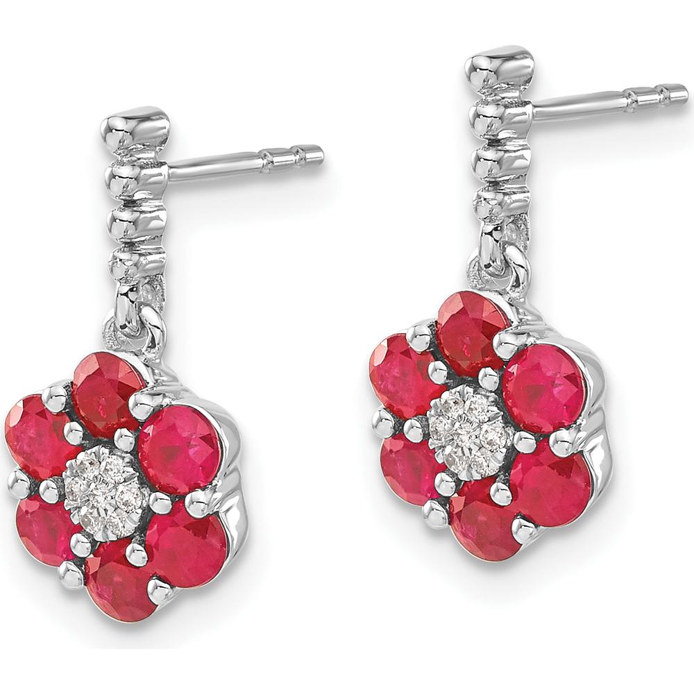 14K White Gold Ruby and Diamond Drop Earrings - 0.09 Carat Ruby, 0.003 Carat Diamond Total Weight by Monteluci Fine Jewelry