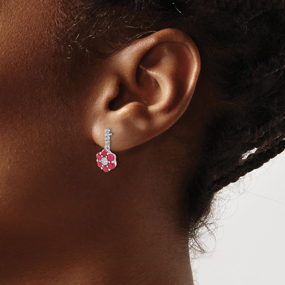 14K White Gold Ruby and Diamond Drop Earrings - 0.09 Carat Ruby, 0.003 Carat Diamond Total Weight by Monteluci Fine Jewelry