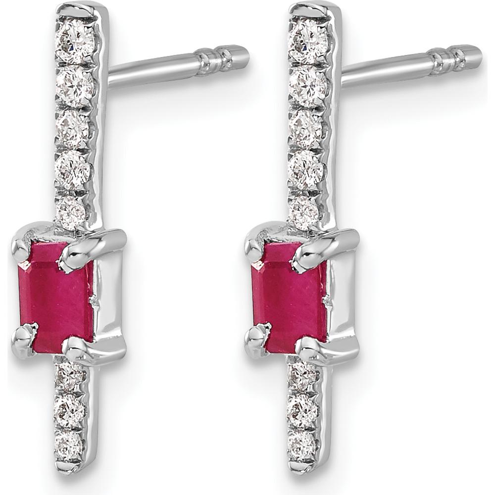 14K White Gold Ruby and Diamond Drop Earrings - 0.18 Carats Ruby, 0.045 Carats Total Diamond Weight by Monteluci Fine Jewelry