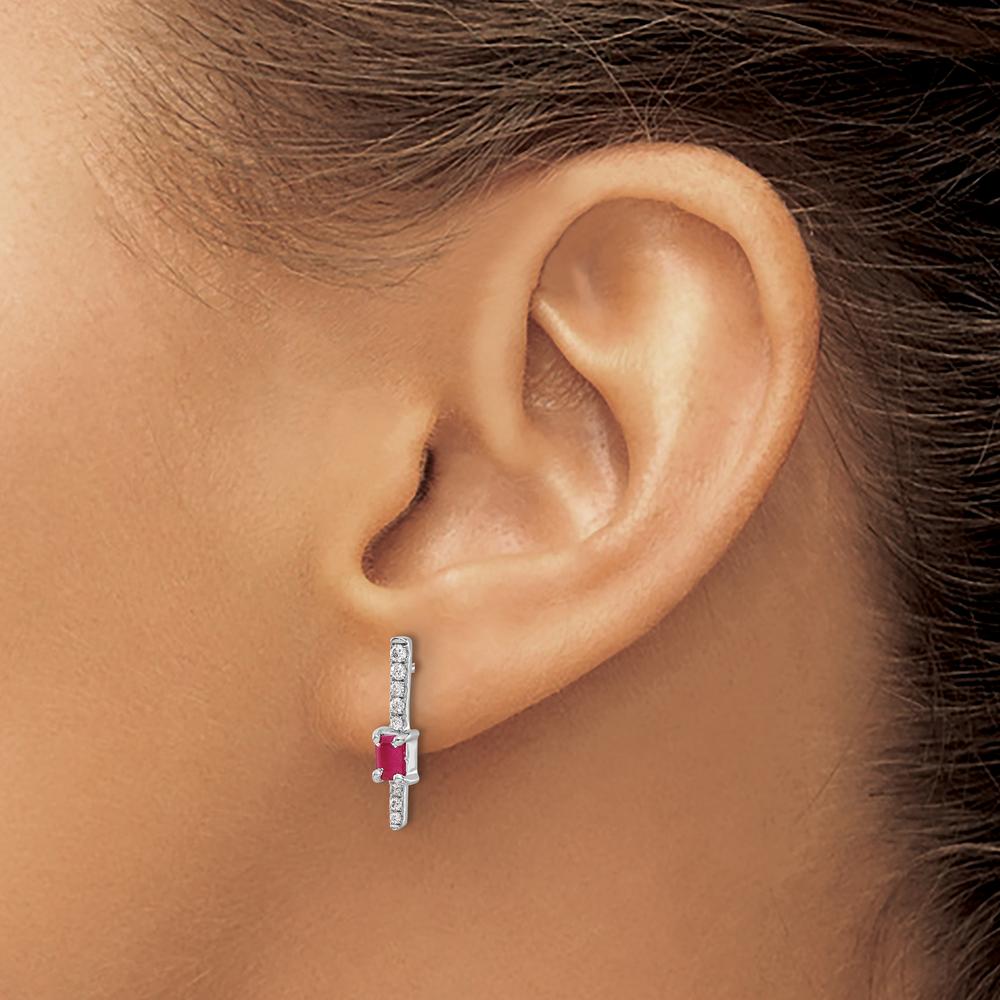 14K White Gold Ruby and Diamond Drop Earrings - 0.18 Carats Ruby, 0.045 Carats Total Diamond Weight by Monteluci Fine Jewelry