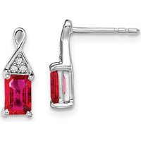 14K White Gold Ruby and Diamond Drop Earrings - 0.5 Carat Ruby, 0.012 Carat Diamond Total Weight by Monteluci Fine Jewelry