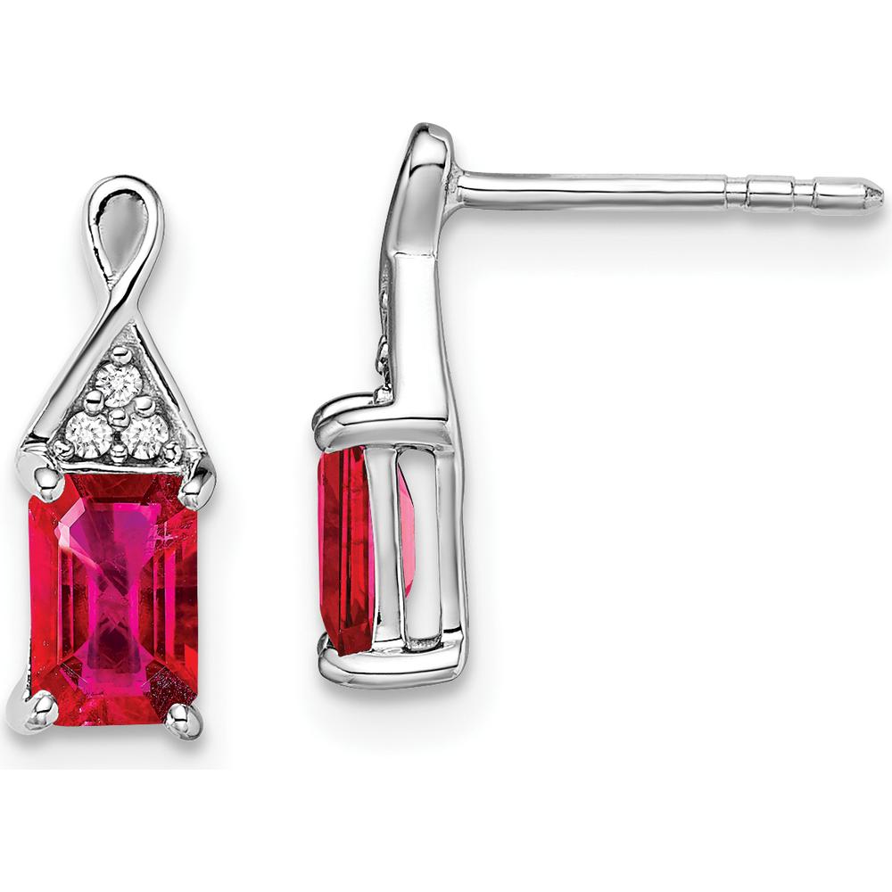 14K White Gold Ruby and Diamond Drop Earrings - 0.5 Carat Ruby, 0.012 Carat Diamond Total Weight by Monteluci Fine Jewelry