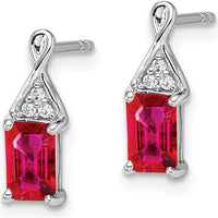 14K White Gold Ruby and Diamond Drop Earrings - 0.5 Carat Ruby, 0.012 Carat Diamond Total Weight by Monteluci Fine Jewelry