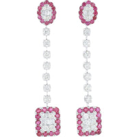 14K White Gold Ruby and Diamond Drop Earrings - 1.10 Carat Total Ruby Weight, 0.75 Carat Total Diamond Weight