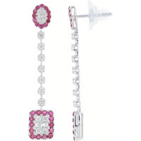 14K White Gold Ruby and Diamond Drop Earrings - 1.10 Carat Total Ruby Weight, 0.75 Carat Total Diamond Weight