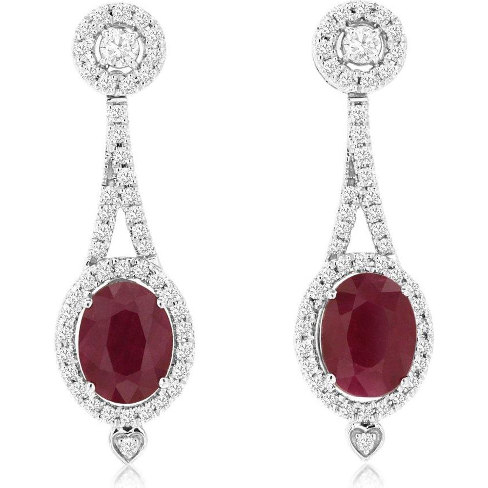 14K White Gold Ruby & Diamond Drop Earrings - 1.20 Carats Ruby, 1.26 Carats Diamond Total Weight
