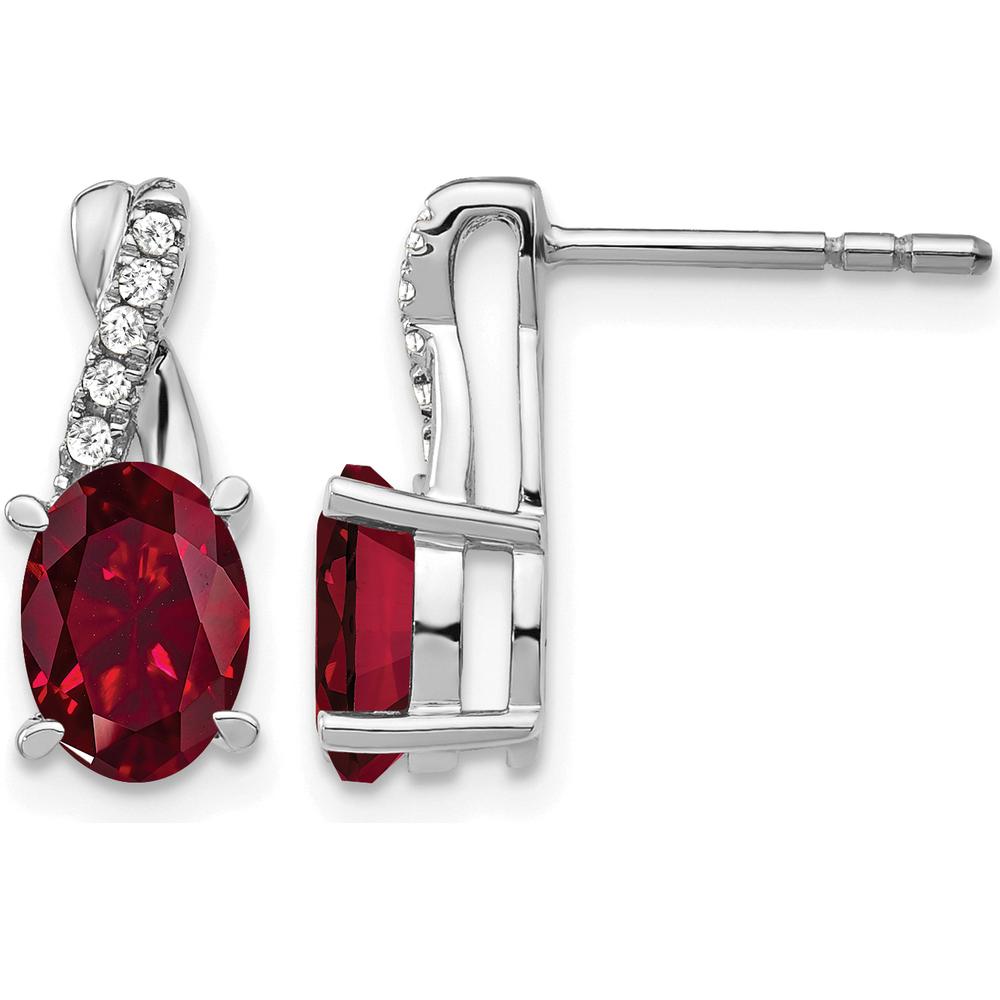 14K White Gold Ruby and Diamond Drop Earrings with Oval Cut Rubies and Round Diamonds - 0.75 Carat Total Ruby Weight by Monteluci Fine Jewelry
