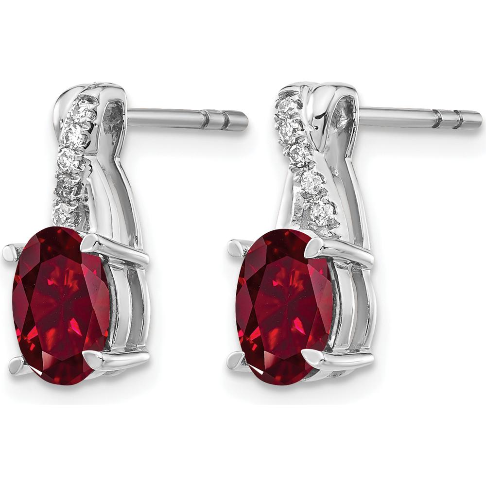 14K White Gold Ruby and Diamond Drop Earrings with Oval Cut Rubies and Round Diamonds - 0.75 Carat Total Ruby Weight by Monteluci Fine Jewelry