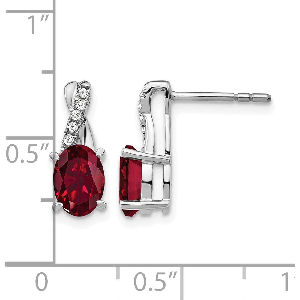 14K White Gold Ruby and Diamond Drop Earrings with Oval Cut Rubies and Round Diamonds - 0.75 Carat Total Ruby Weight by Monteluci Fine Jewelry