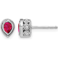 14K White Gold Ruby and Diamond Earrings with Pear and Round Stones - 0.23 Carat Total Gem Weight by Monteluci Fine Jewelry
