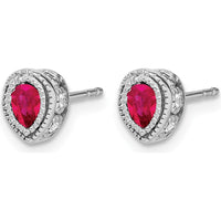 14K White Gold Ruby and Diamond Earrings with Pear and Round Stones - 0.23 Carat Total Gem Weight by Monteluci Fine Jewelry