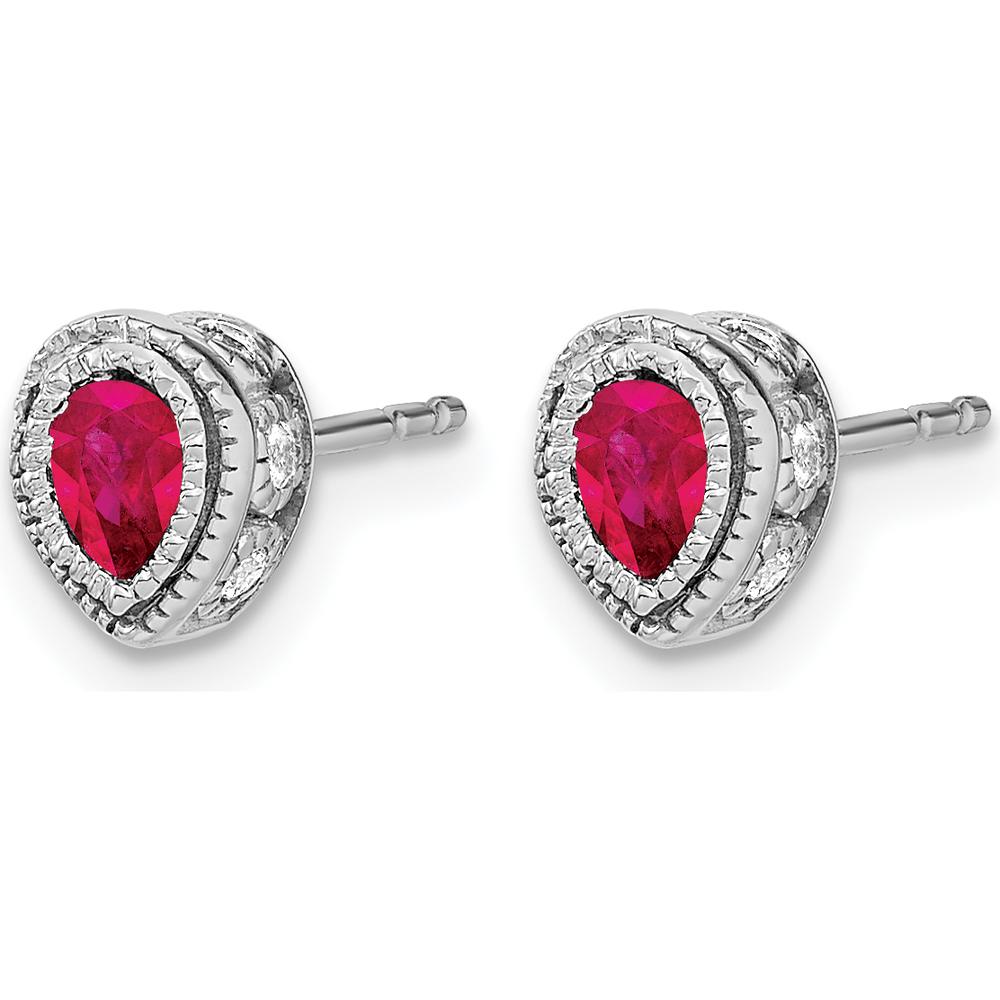 14K White Gold Ruby and Diamond Earrings with Pear and Round Stones - 0.23 Carat Total Gem Weight by Monteluci Fine Jewelry