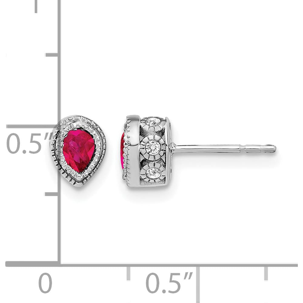 14K White Gold Ruby and Diamond Earrings with Pear and Round Stones - 0.23 Carat Total Gem Weight by Monteluci Fine Jewelry