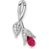 14K White Gold Ruby and Diamond Floral Chain Slide Pendant - 0.30 Carat Ruby, 0.0175 Carat Diamond Total Weight by Oro Pregiato